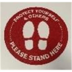 STAND HERE FLOOR SIGN SELF ADHESIVE 300MM RED