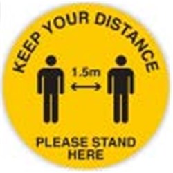 FLOOR DECAL 300MM SELF ADHESIVE YELLOW DISTANCE KEEP YOUR DISTANCE  DOT